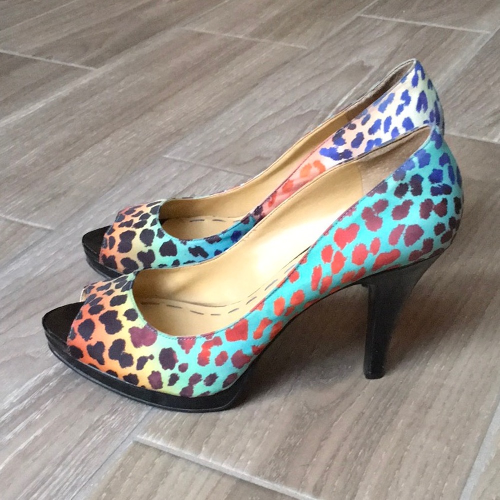 Nine West Colorful Cheetah Print Open-Toe Heels. - image 1